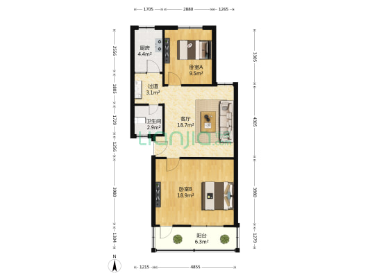 润泽苑 2室1厅1卫 69平方