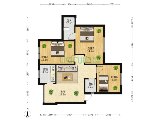 大观路274号 3室1厅2卫 82平方
