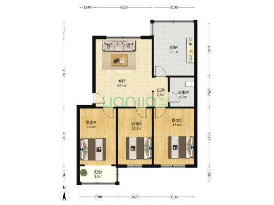 即墨自来水宿舍楼 3室1厅1卫 101平方