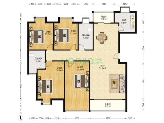 湘林小区 4室1厅2卫 178平方