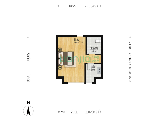 中冶盛世国际广场 1室0厅1卫 48平方