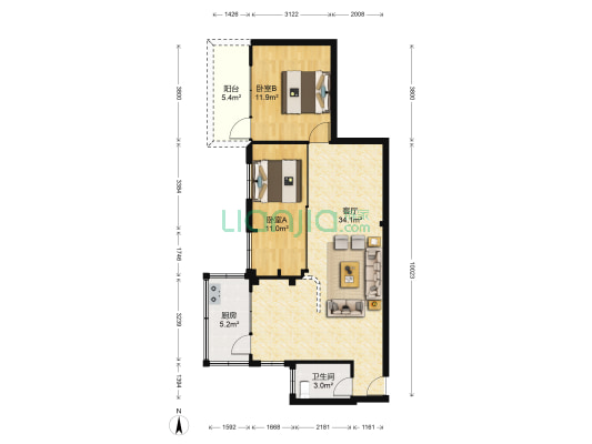 省电视台宿舍 2室1厅1卫 85平方