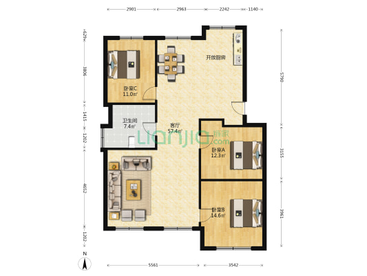芙蓉花园 3室1厅1卫 125平方