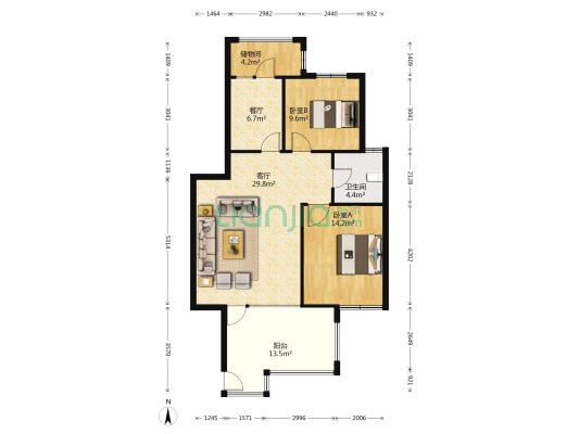 名尚国际 2室2厅1卫 92平方