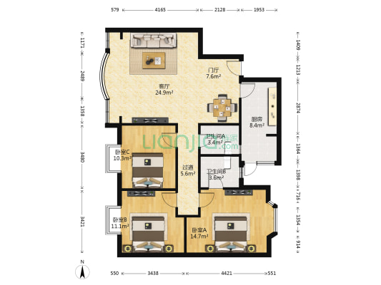 盛锦华庭 3室1厅2卫 112平方