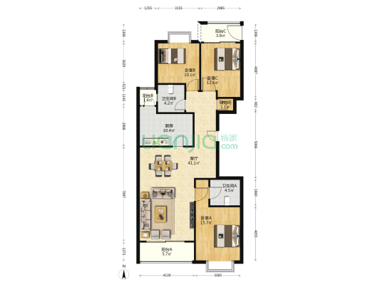 长峰馨园 3室1厅2卫 140平方