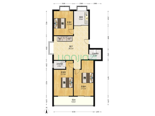 御景湾 3室1厅2卫 129平方