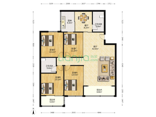 公积金中心大厦 4室2厅2卫 146平方