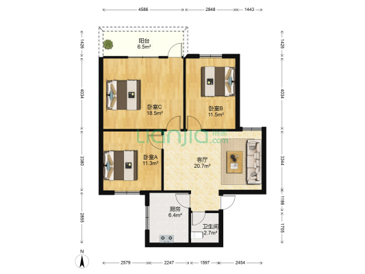 海宁新区 3室1厅1卫 91平方