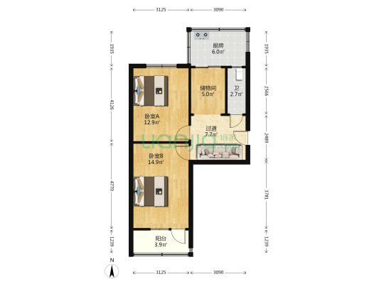 市三院宿舍 2室0厅1卫 62平方