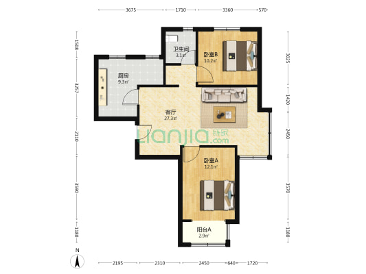 紫枫苑 2室1厅1卫 92平方