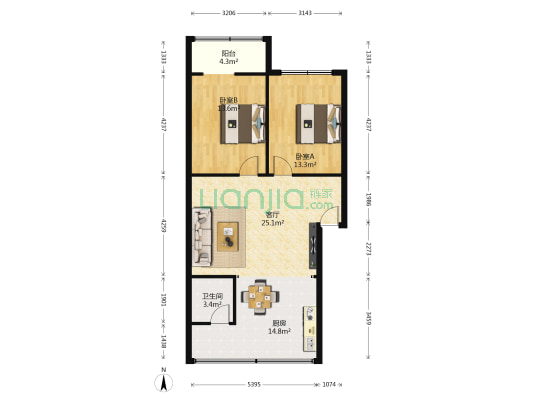 大宇客车公司宿舍 2室1厅1卫 84平方