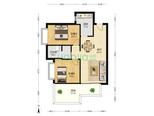 悦桂旭辉·福弈和庭 2室1厅1卫 77平方