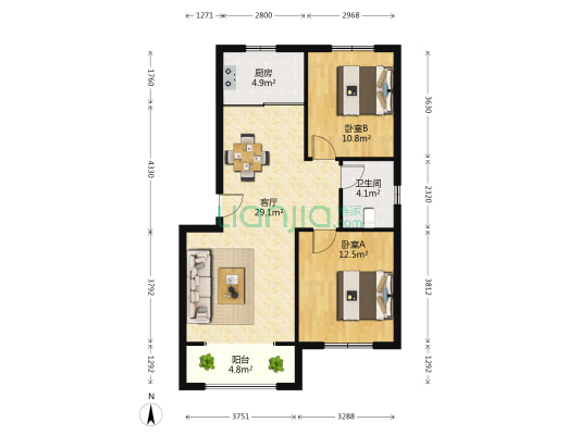 新七街回迁楼 2室1厅1卫 144平方