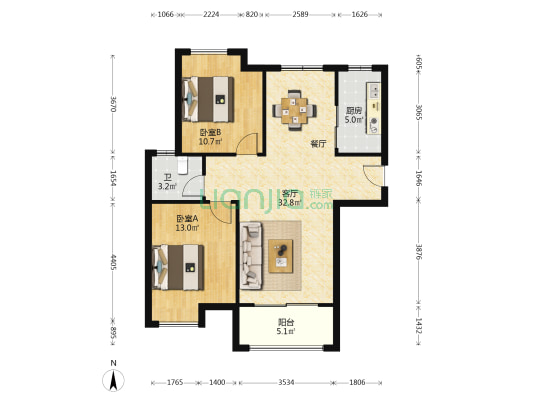 翡翠运河家园 2室1厅1卫 95平方
