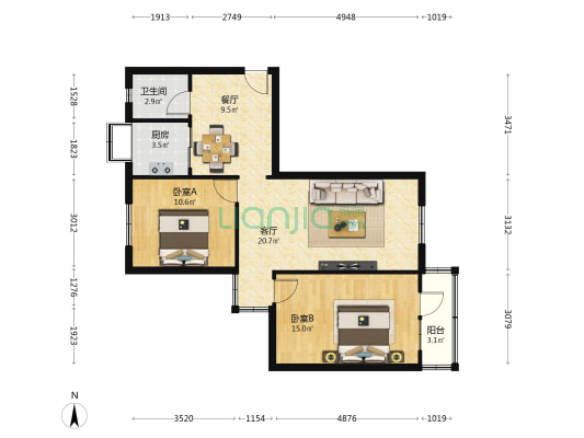 省工信委家属院（榆中街） 2室2厅1卫 68平方