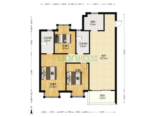 新力帝泊湾 3室1厅2卫 110平方