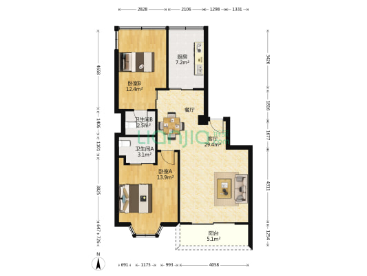 世纪嘉园东区 2室1厅2卫 82平方