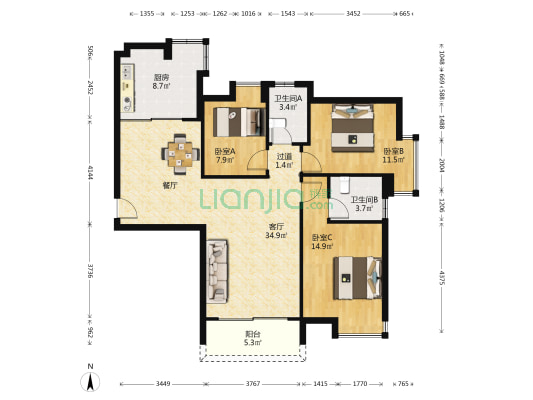 海伦堡六期 3室1厅2卫 112平方