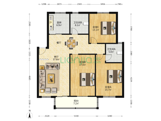 世纪广场小区 3室1厅2卫 125平方