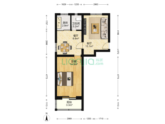 石园西区 1室2厅1卫 62平方