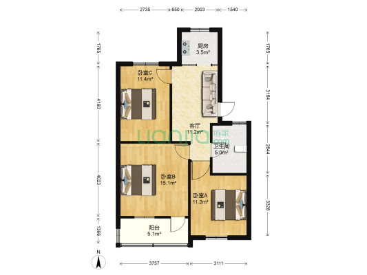 方舟园 3室1厅1卫 77平方