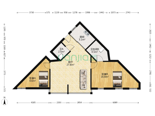 金台大厦 2室1厅2卫 107平方