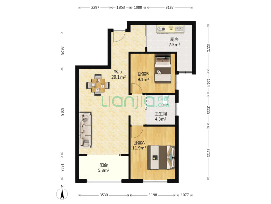 南车花园 2室1厅1卫 92平方