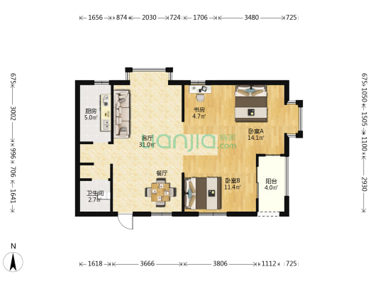 湖际佳园 3室1厅1卫 93平方