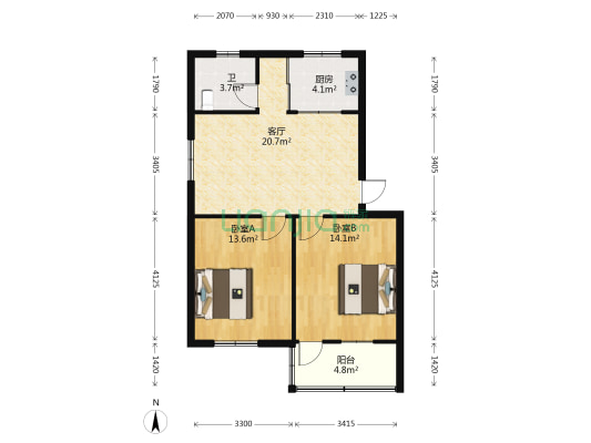 东兴小区 2室1厅1卫 74平方
