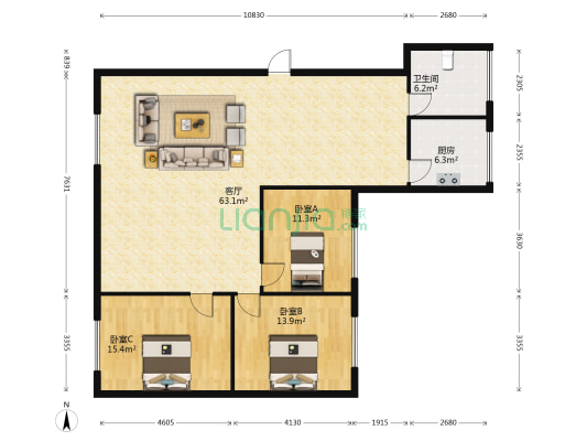 惟义路69号 3室1厅1卫 125平方