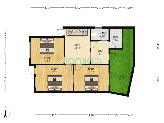 丰溪路57号 3室2厅1卫 80平方