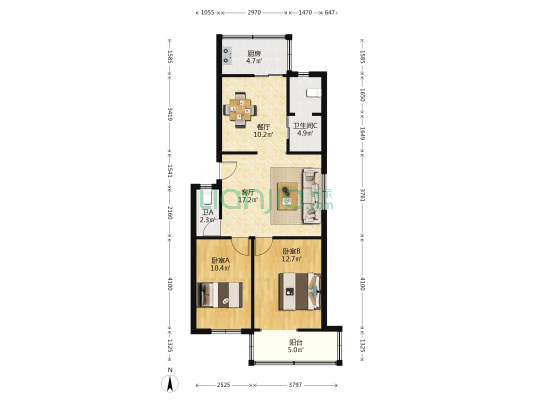 检验检疫局家属院 2室2厅2卫 78平方