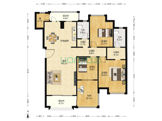 南滨路137㎡小洋楼+一梯两户全中庭+朝南视野好-户型图