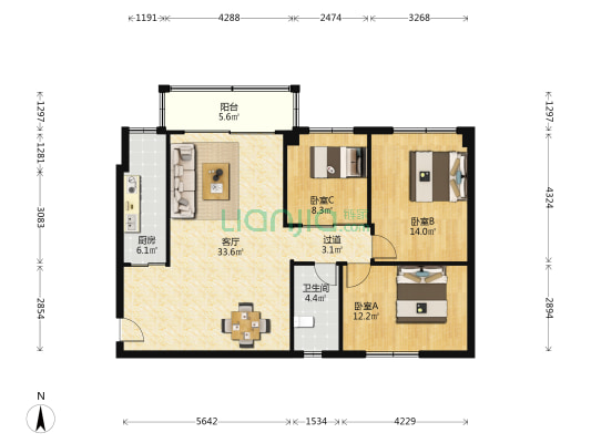 武警指挥学院宿舍 3室1厅1卫 98平方