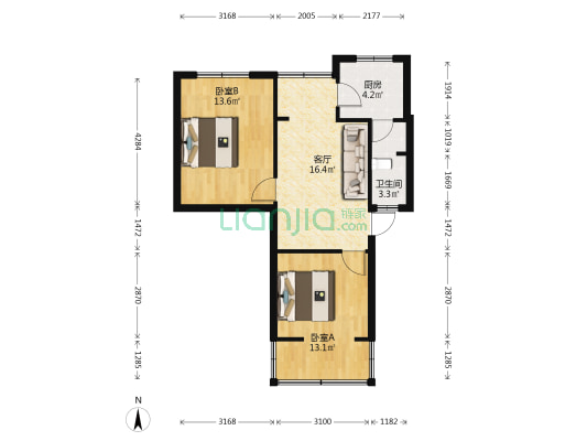 郭家桥北街4号 2室1厅1卫 52平方