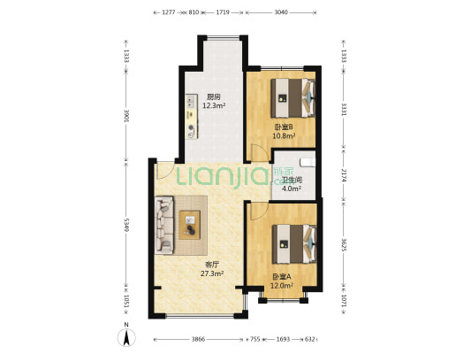 吴中北国之春C区 2室1厅1卫 90平方