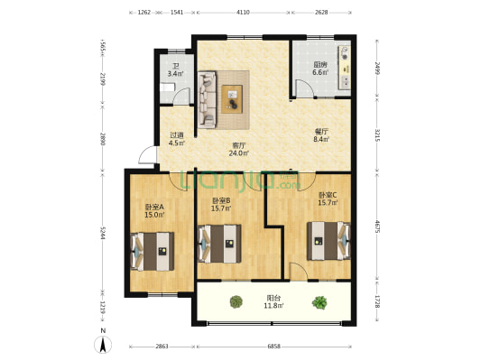 张炉三小区 3室2厅1卫 118平方