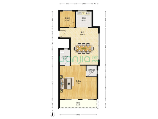 中天珺府东区 2室1厅2卫 101平方