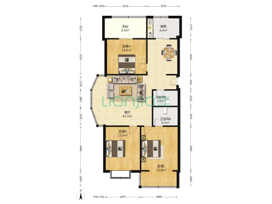 首钢长钢小区 3室1厅2卫 149平方