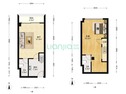 恒威海上跃公馆 1室1厅2卫 40平方