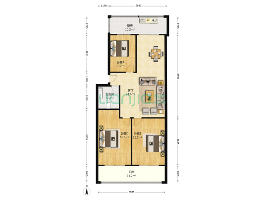 历下检察院仁合庄宿舍 3室1厅1卫 126平方