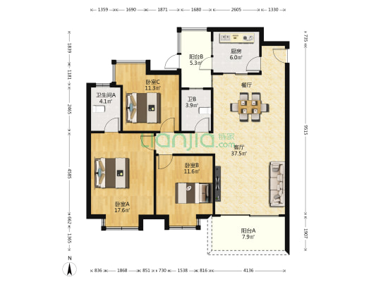 忠信玫瑰园 3室1厅2卫 118平方