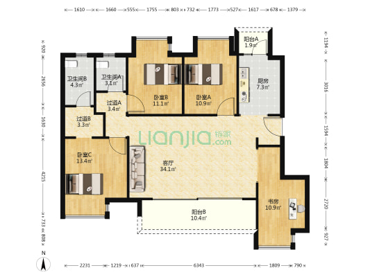 阳光城云湖里E组团 4室1厅2卫 126平方
