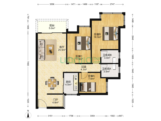 凯旋美域 3室1厅2卫 98平方