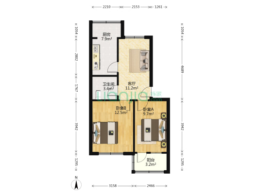 西变公司沣禾小区 2室1厅1卫 54平方