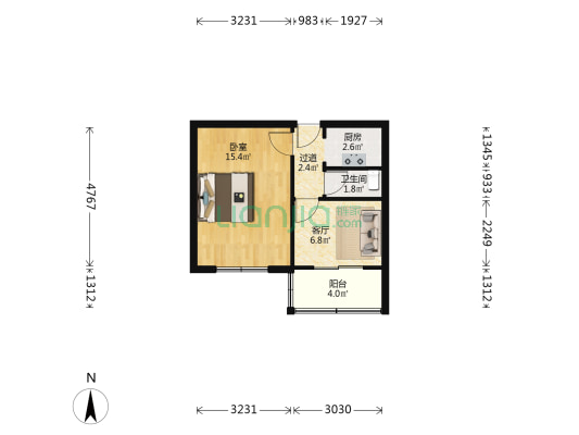 迎春街北巷5号院 1室1厅1卫 40平方