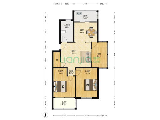 荣院家舍 3室2厅1卫 90平方