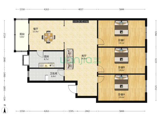 浩然居(襄州区) 3室2厅1卫 157平方