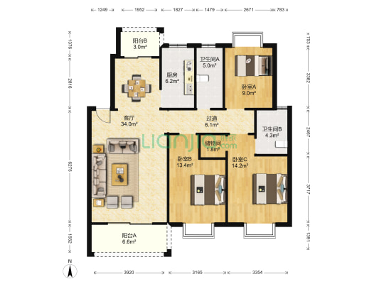 馨港雅居 3室1厅2卫 122平方